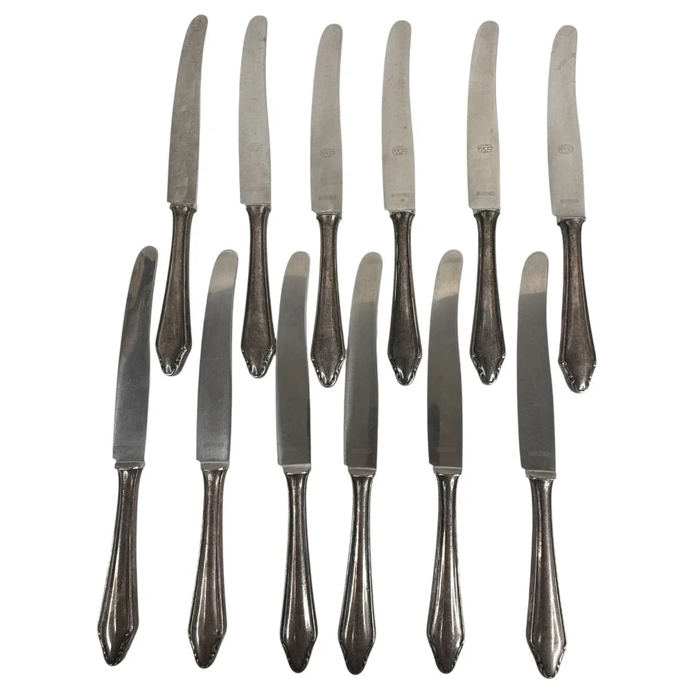 12 Walter Breuker W&B Rostfrei Dinner Knife Set Silverplate Vintage Germany